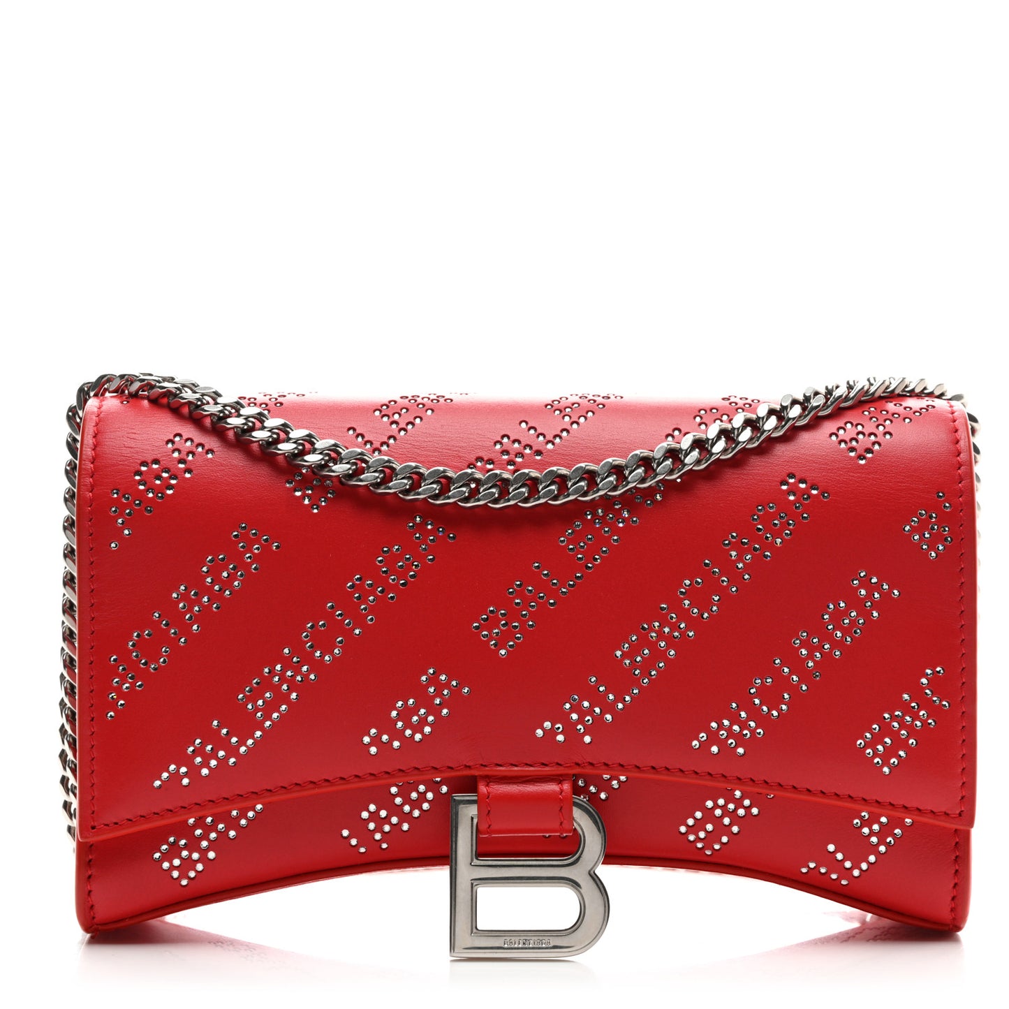 Metallic Smooth Calfskin Crystal Diagonal Allover Logo Hourglass Wallet Flame