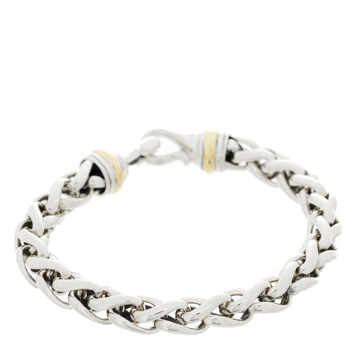 Sterling Silver 14K Yellow Gold 8mm Wheat Chain Bracelet