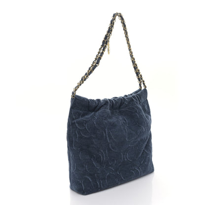 Chanel Velvet Camellia Quilted Small Chanel 22 Dark Blue 4 of 10