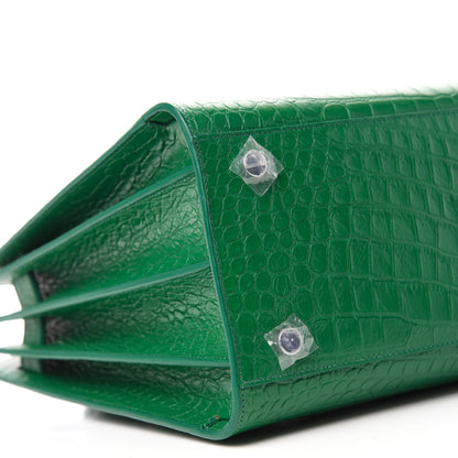 Saint Laurent Calfskin Crocodile Embossed Small Sac de Jour Green 6 of 9