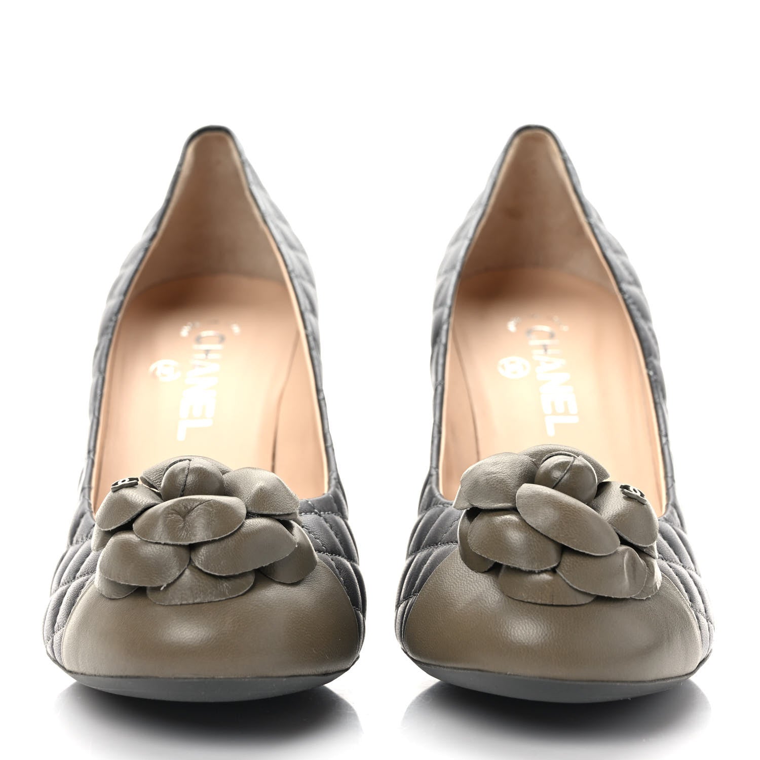 Chanel Lambskin Quilted Camellia Pumps 40 Grey 2 of 7