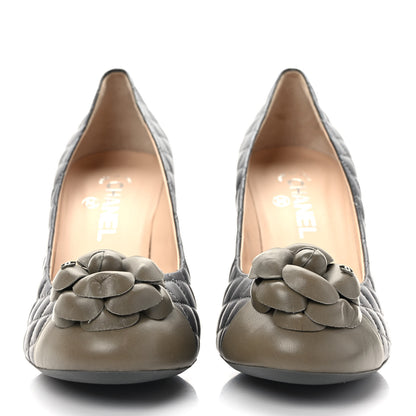 Chanel Lambskin Quilted Camellia Pumps 40 Grey 2 of 7