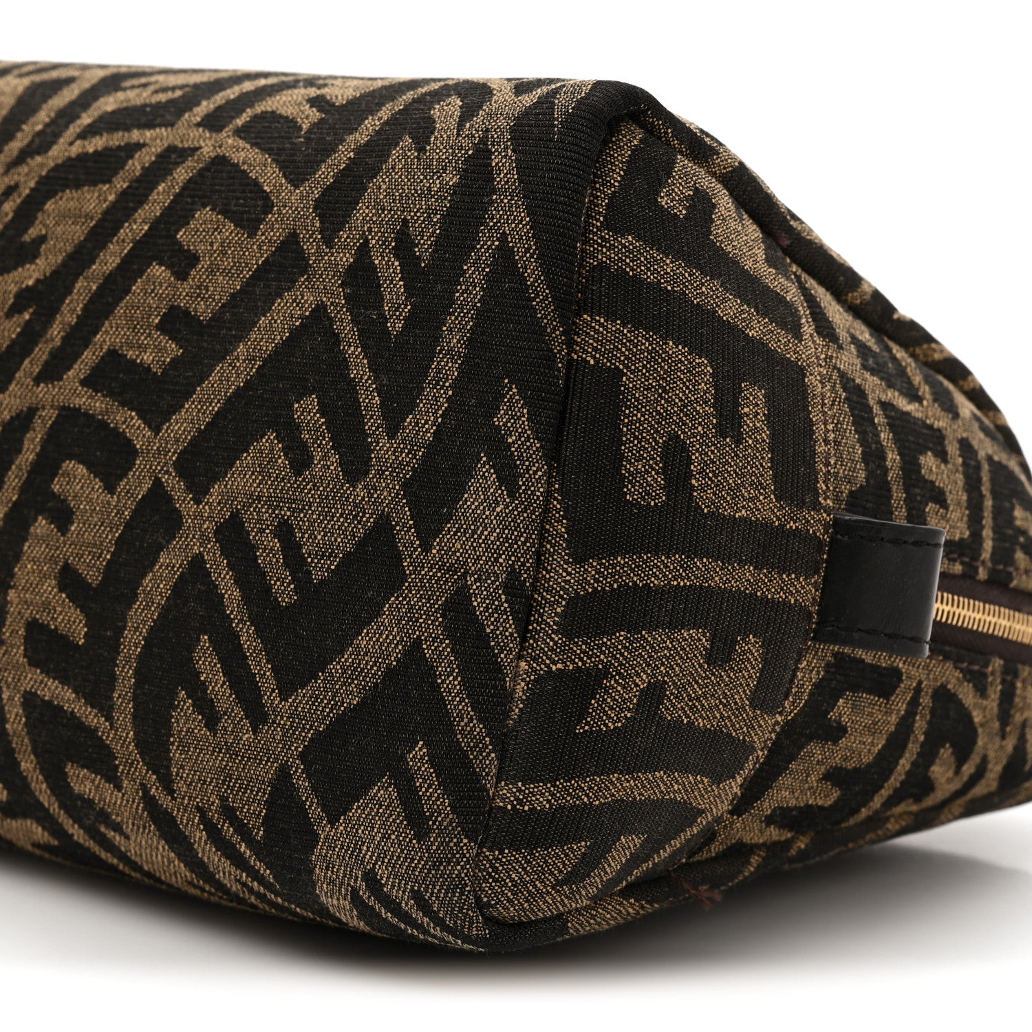 Fendi X SARAH COLEMAN Fabric Jacquard Vitello King FF Vertigo Medium Trapezoid Beauty Pouch Tobacco Moro Black 7 of 11