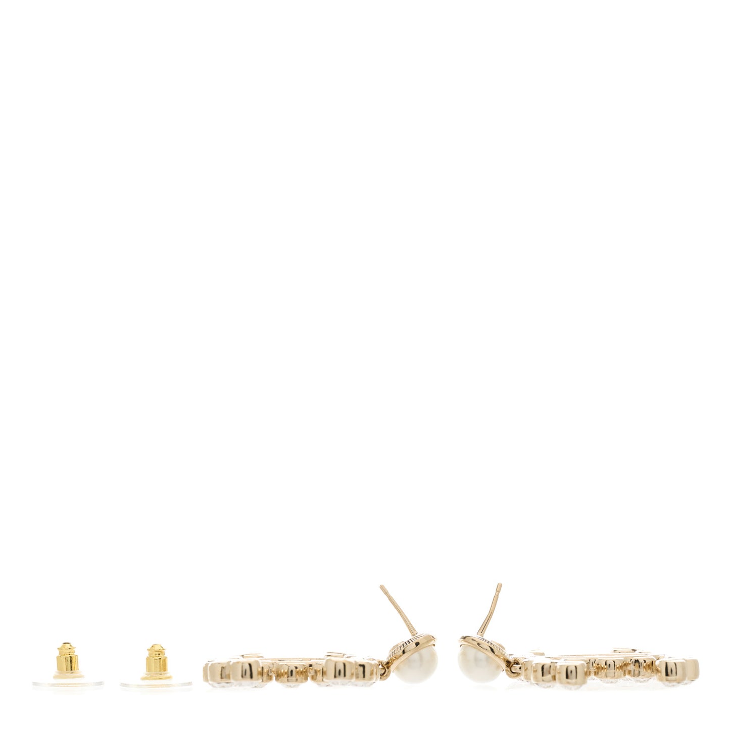 Crystal Pearl Large CC Drop Earrings Gold