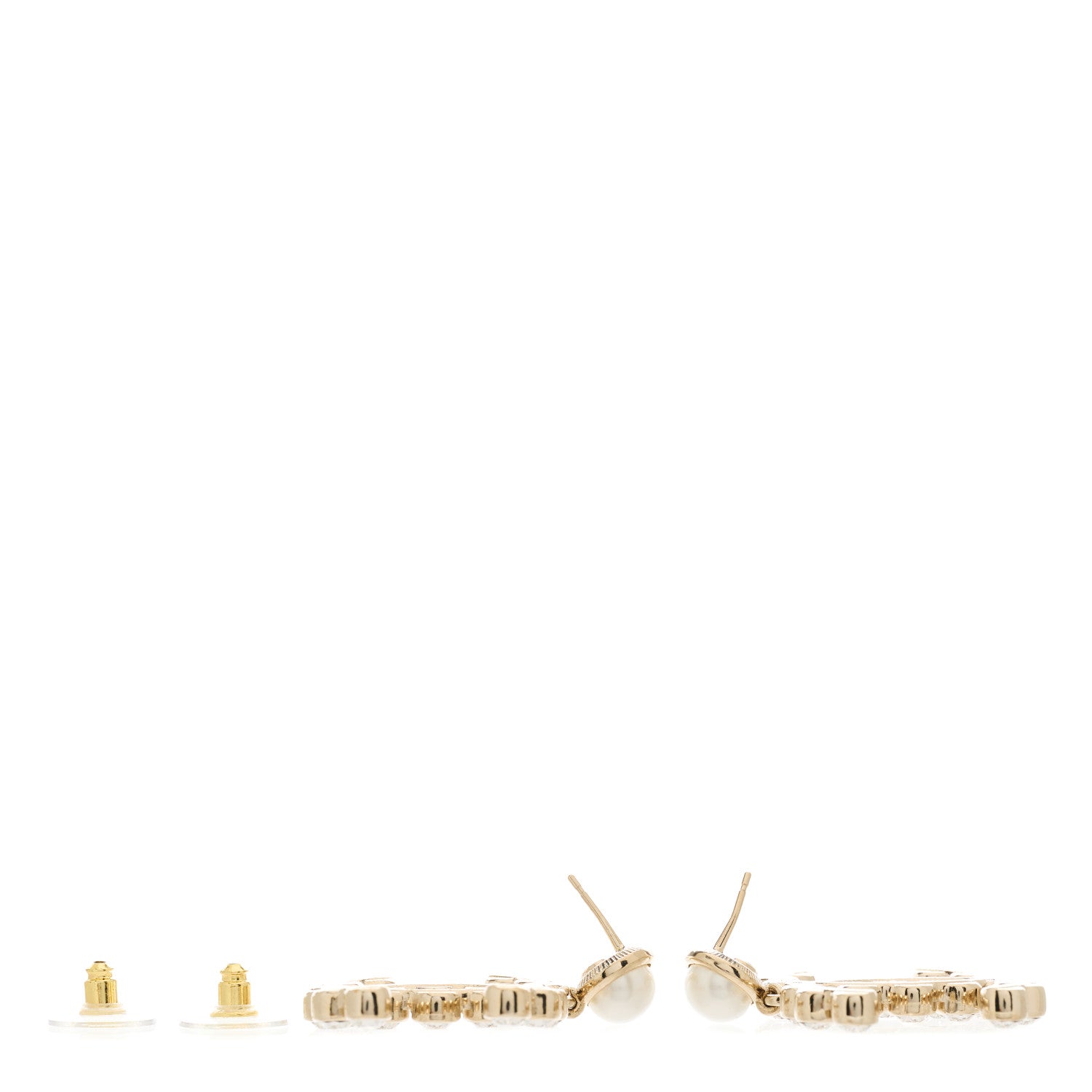 Chanel Crystal Pearl Large CC Drop Earrings Gold 3 of 5