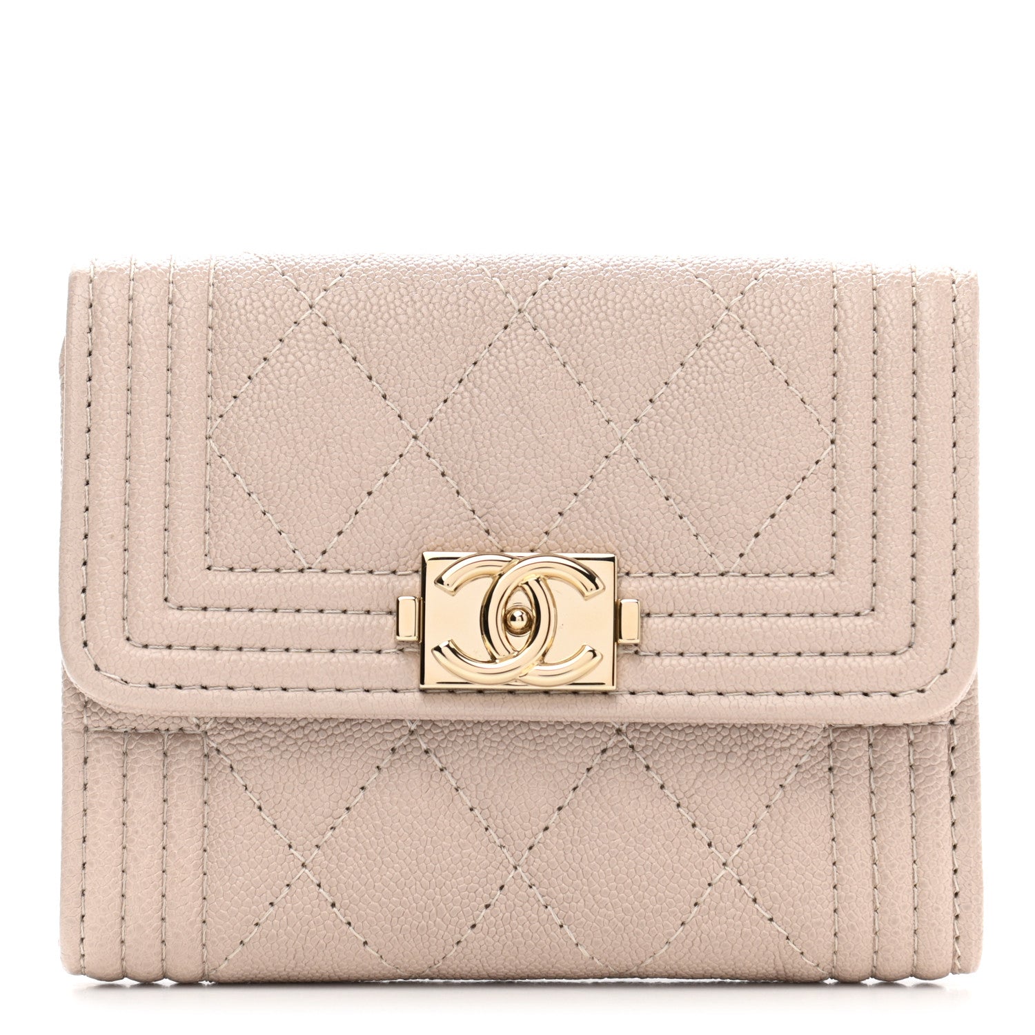 Chanel Caviar Quilted Boy Card Holder Wallet Beige 1 of 9