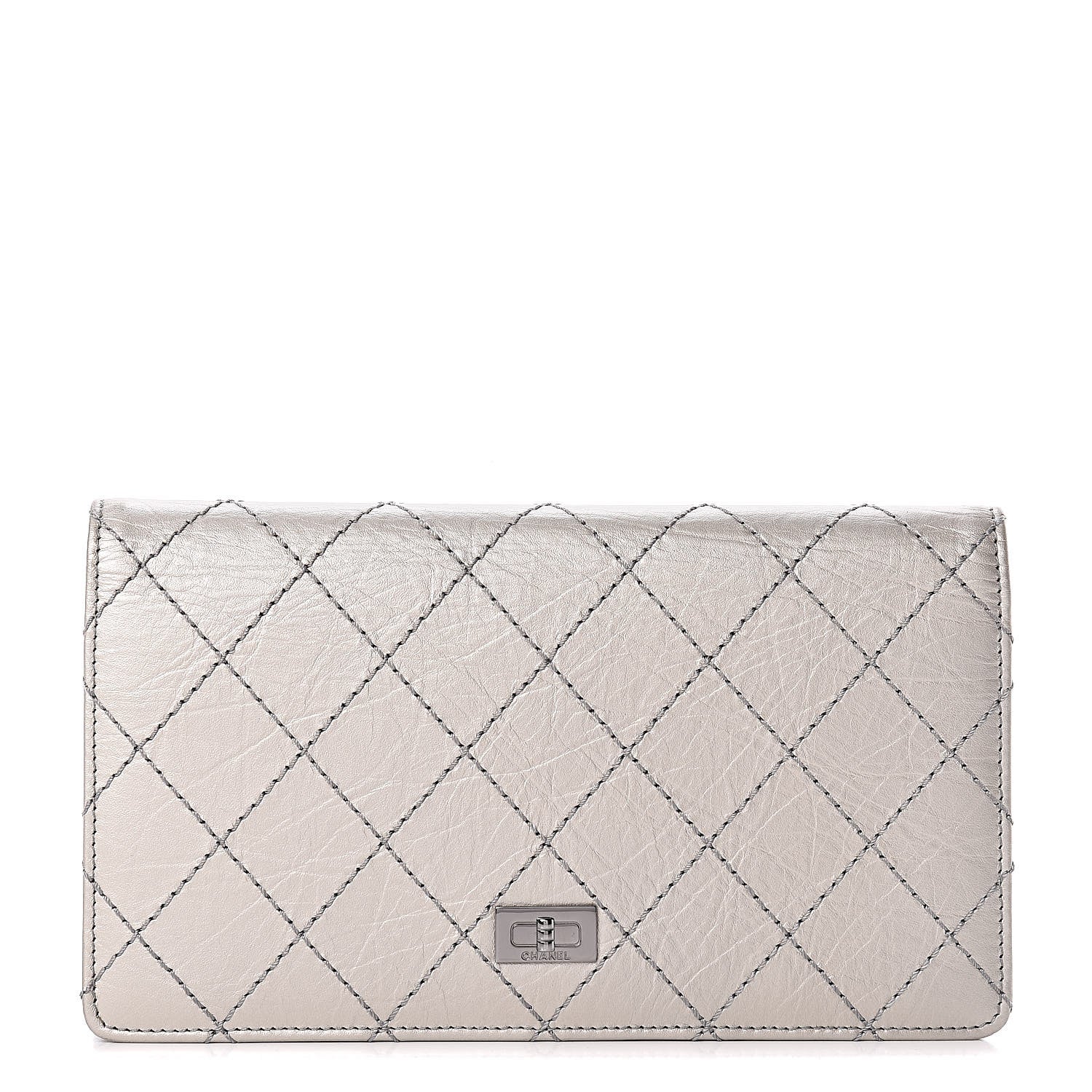 Chanel Metallic Aged Calfskin Stitched Reissue Yen Wallet Silver 1 of 8