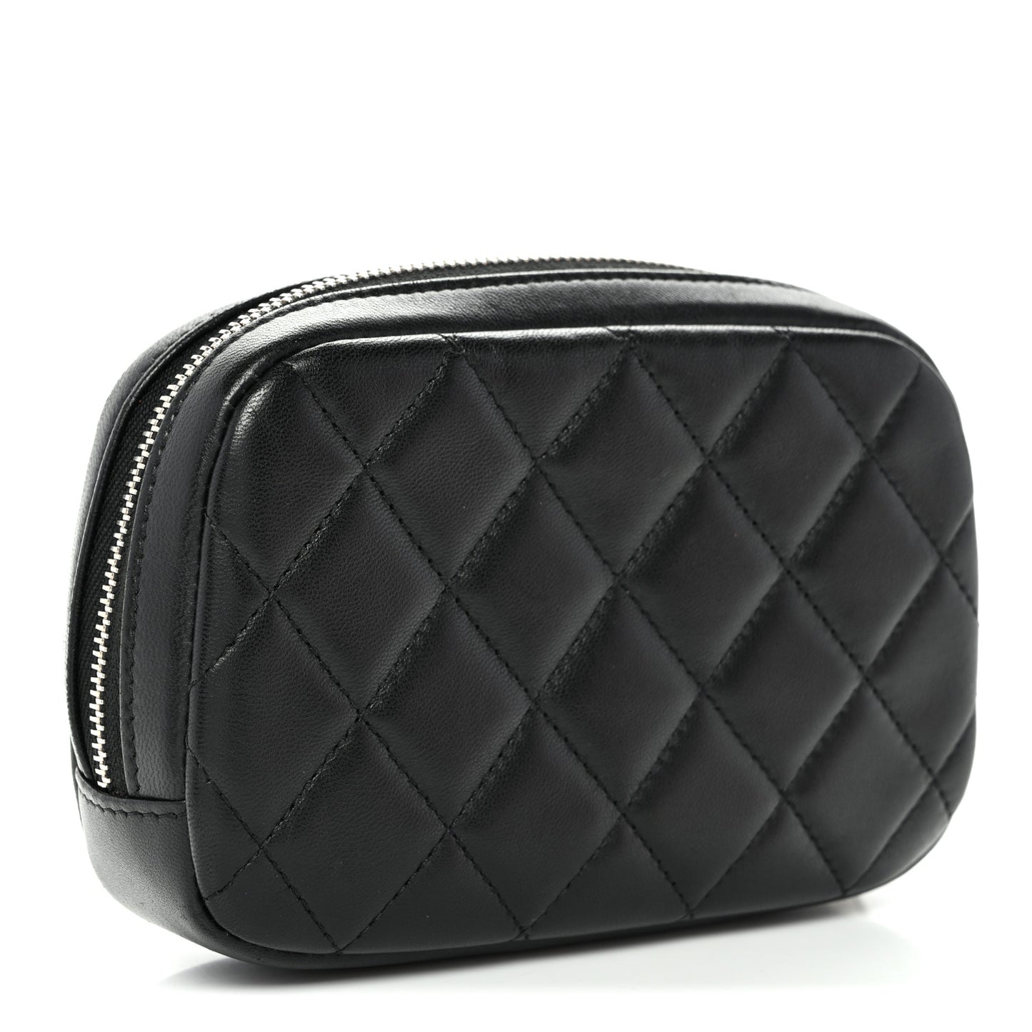 Lambskin Quilted Small Curvy Pouch Cosmetic Case Black