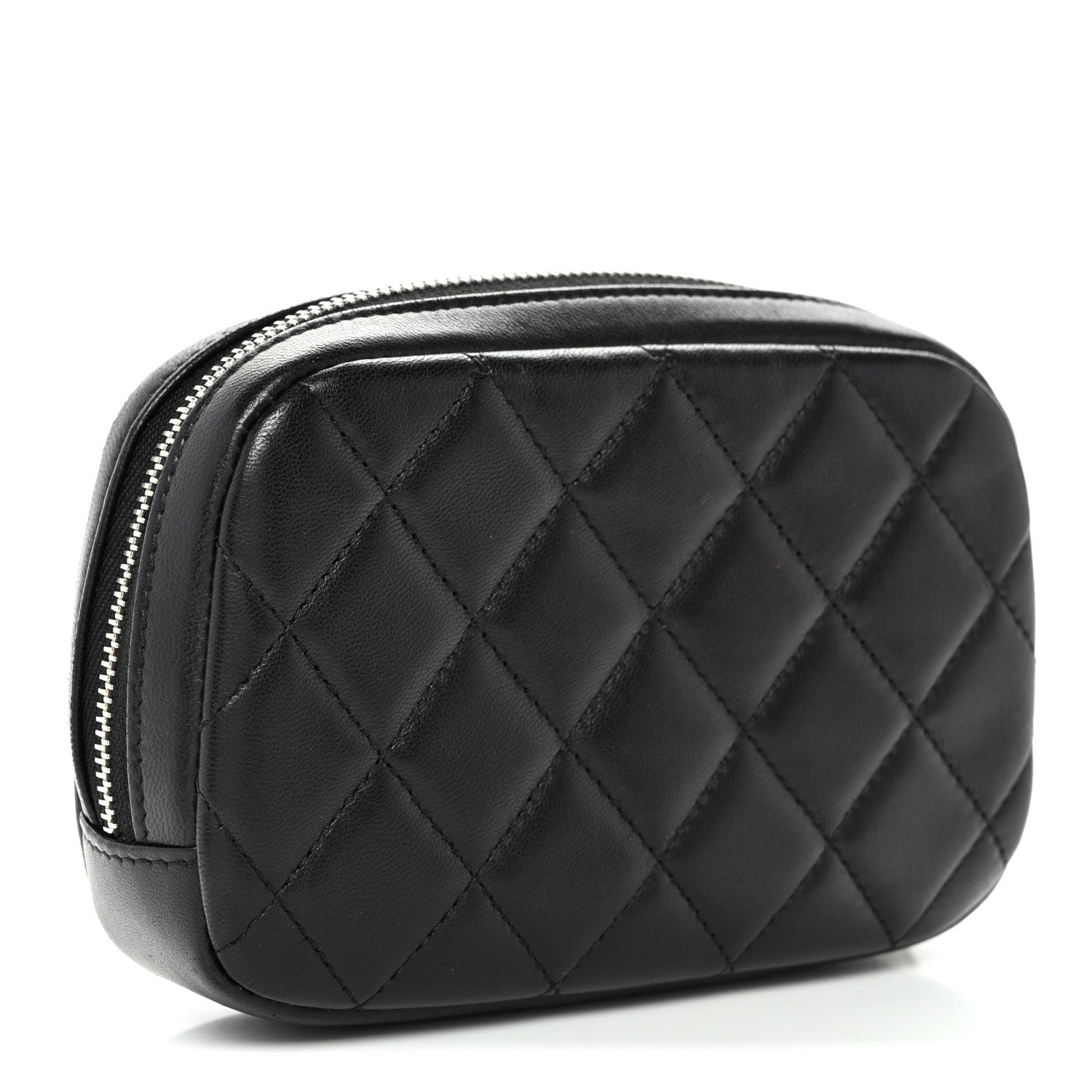 Chanel Lambskin Quilted Small Curvy Pouch Cosmetic Case Black 3 of 10