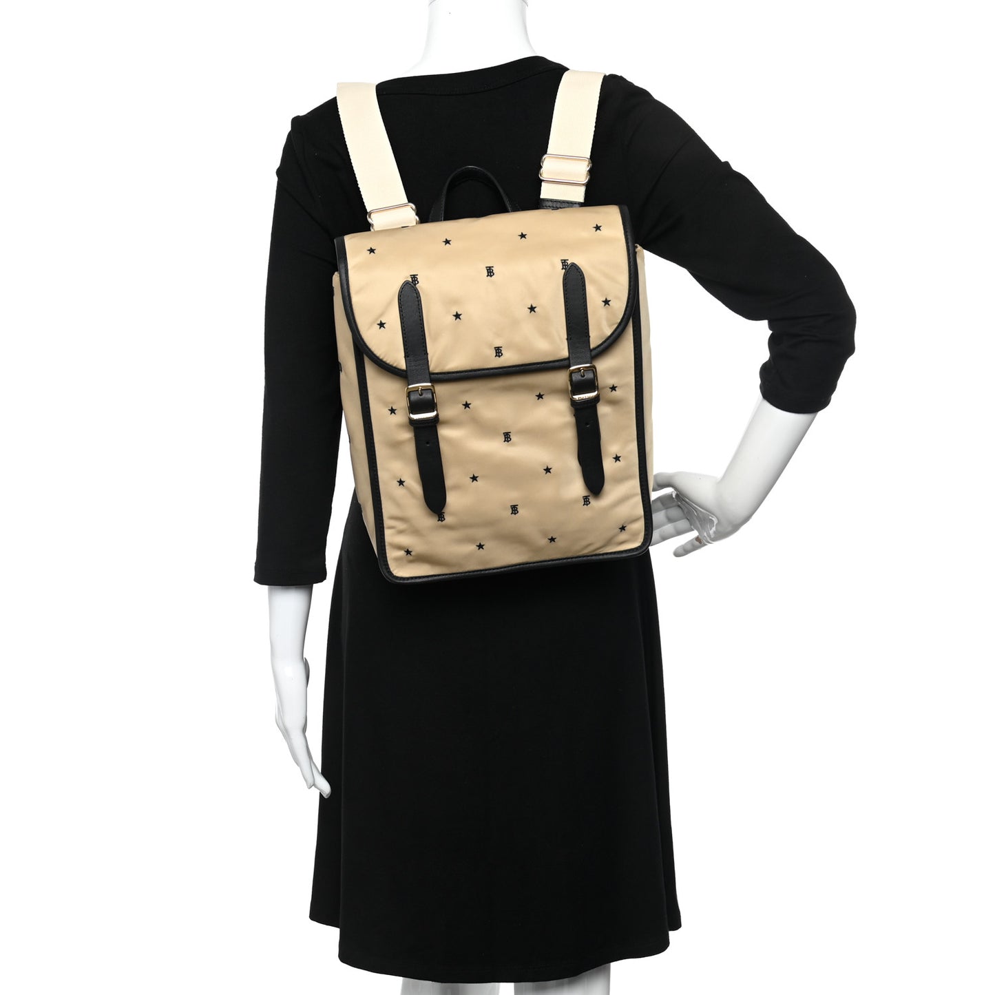 Econyl TB Logo Star Embroidered Kids Backpack Black Beige