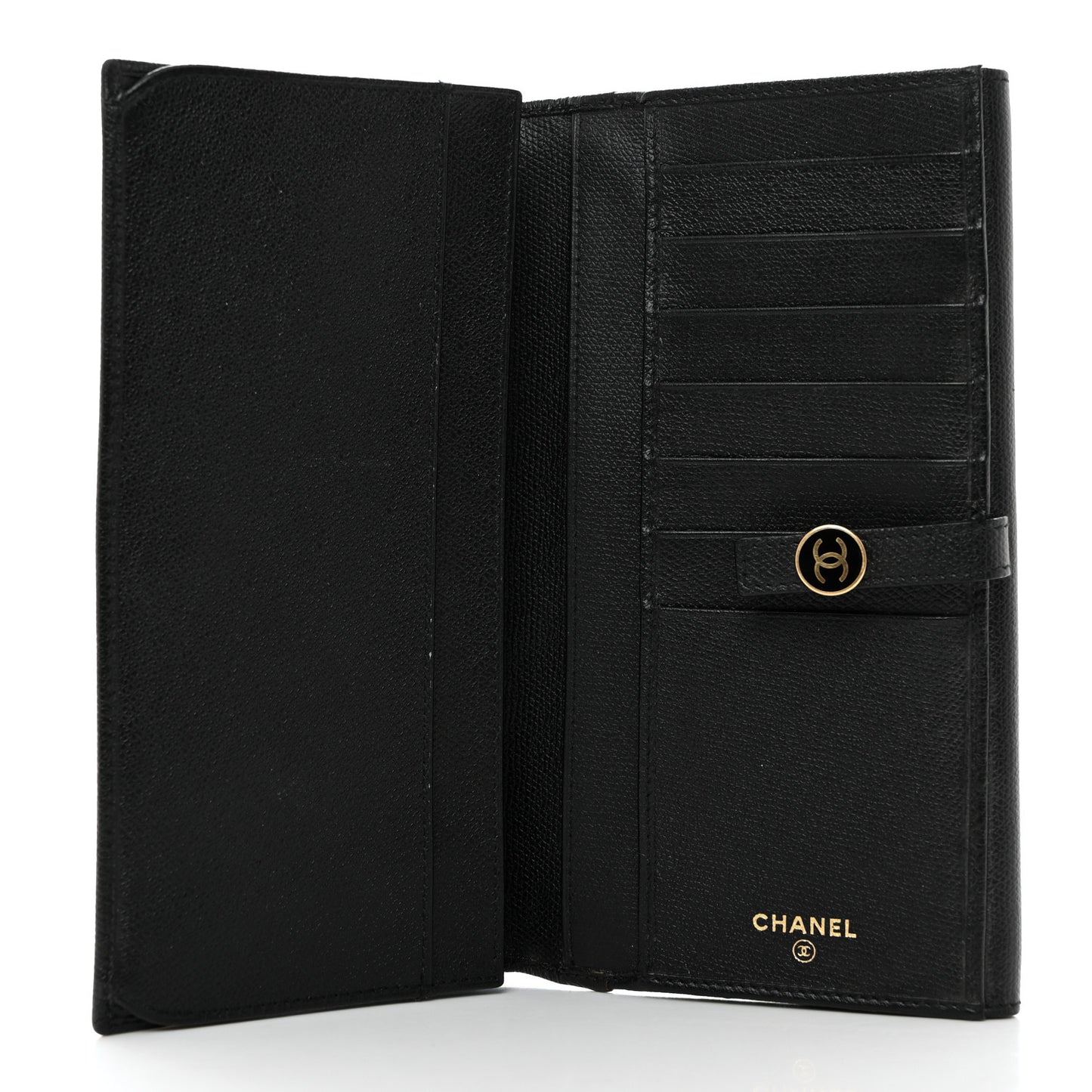 Grained Calfskin CC Button Long Wallet Black