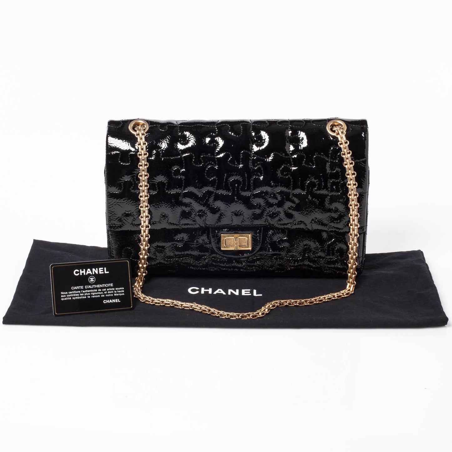 Crackled Patent Calfskin Puzzle 2.55 Reissue 226 Flap Black