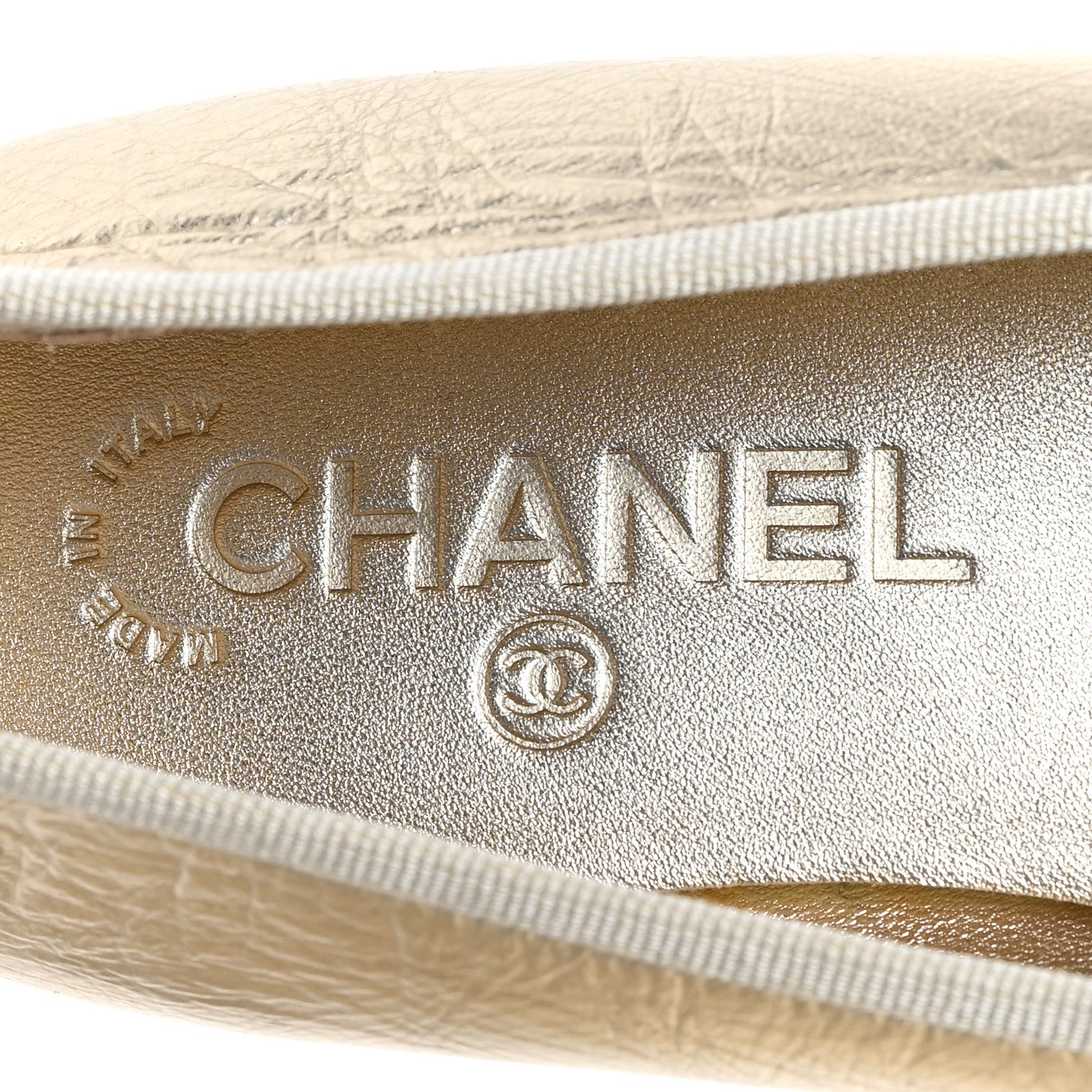 Chanel Metallic Laminated Lambskin Grosgrain CC Cap Toe Ballerina