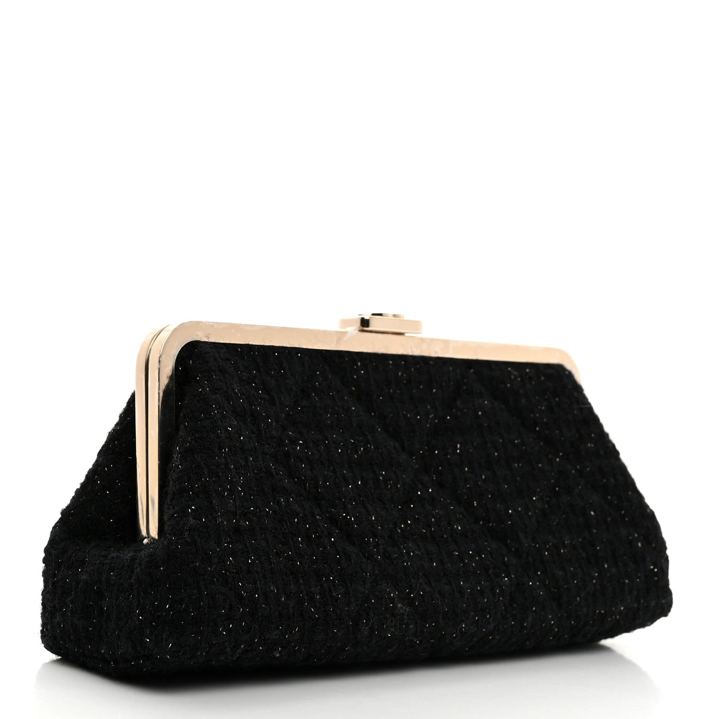 Tweed Quilted Kiss Lock Clutch Black