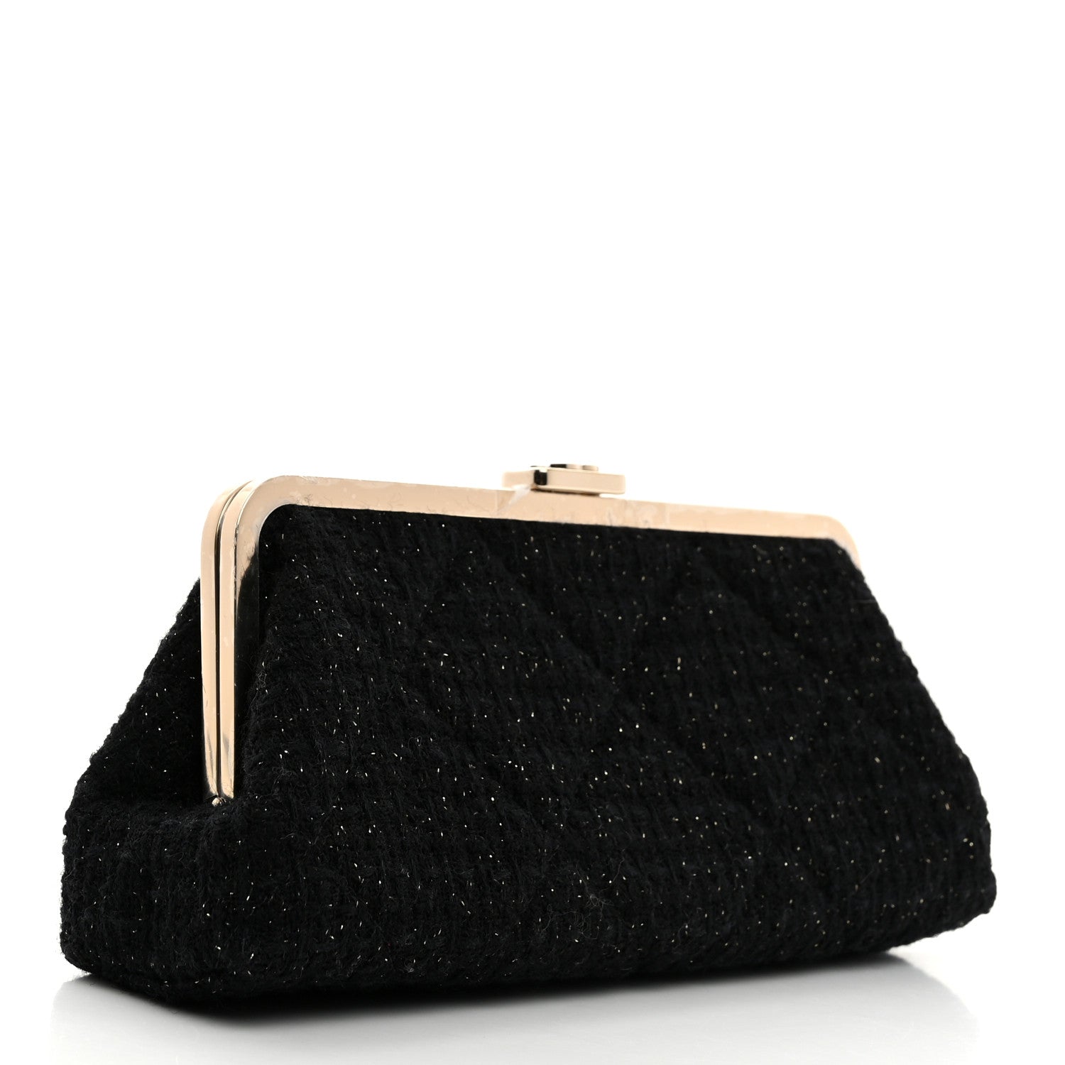 Chanel Tweed Quilted Kiss Lock Clutch Black 3 of 8