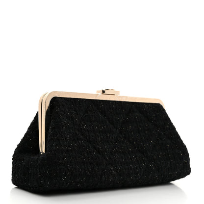Chanel Tweed Quilted Kiss Lock Clutch Black 3 of 8