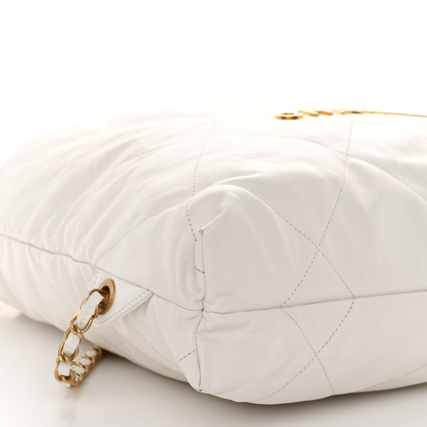 Shiny Calfskin Quilted Chanel 22 Backpack White