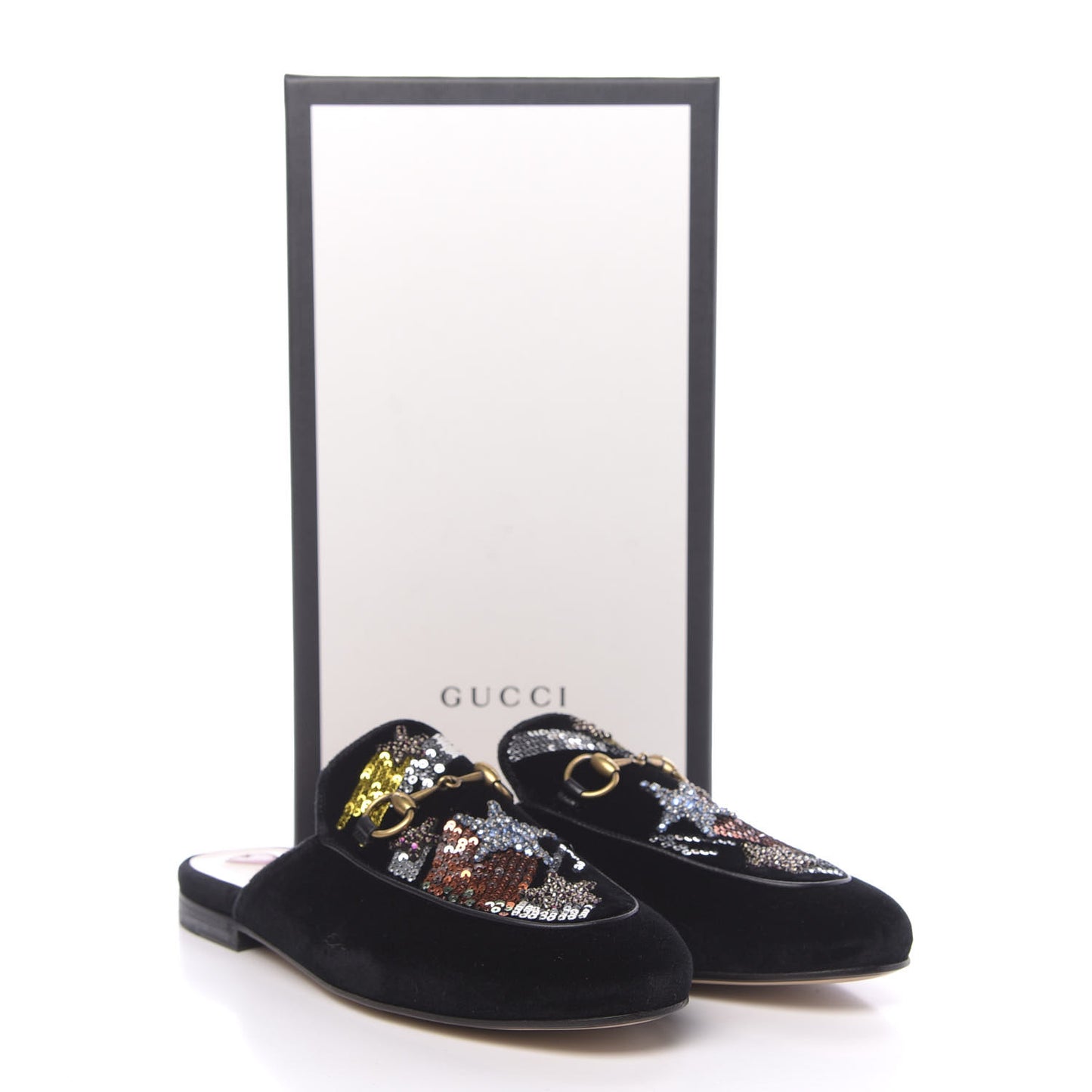 Velvet Crystal Embroidered Womens Princetown Slippers 37.5 Black