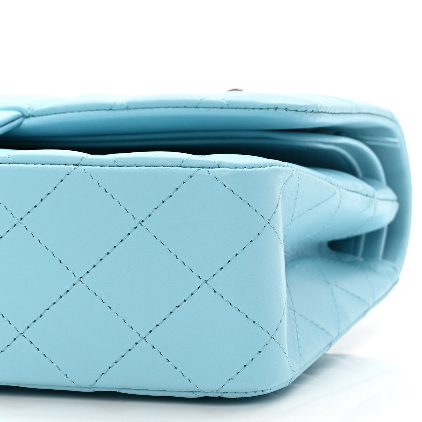 Lambskin Quilted Medium Double Flap Neon Blue