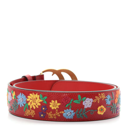 Gucci Textured Calfskin Flower Embroidered Double G 40mm Belt 90 36 Hibiscus Red 2 of 6