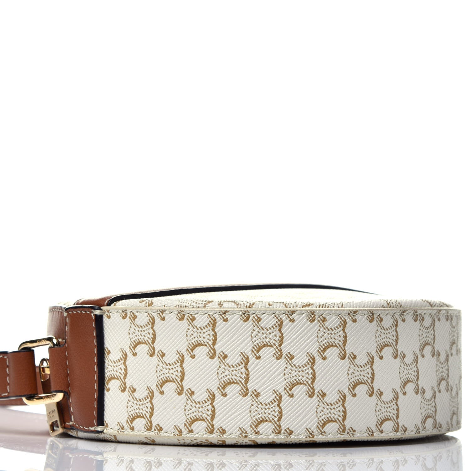 Celine Lambskin Triomphe Canvas Round Purse On Strap White Tan 8 of 9