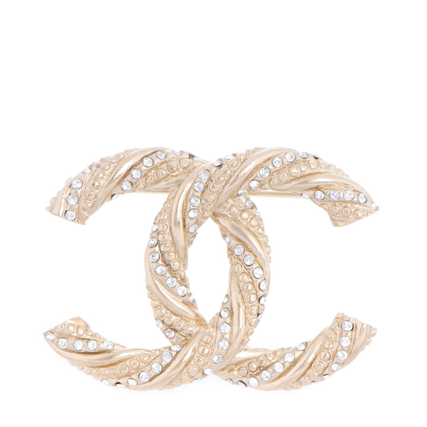 Chanel Crystal Twisted CC Brooch Light Gold 1 of 5