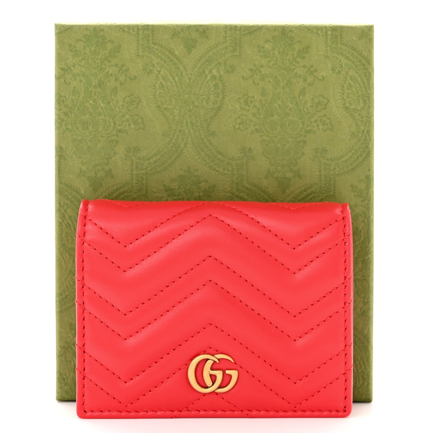 Gucci Calfskin Matelasse GG Marmont Card Case Wallet Hibiscus Red 8 of 8