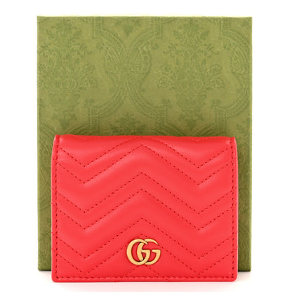 Gucci Calfskin Matelasse GG Marmont Card Case Wallet Hibiscus Red 8 of 8