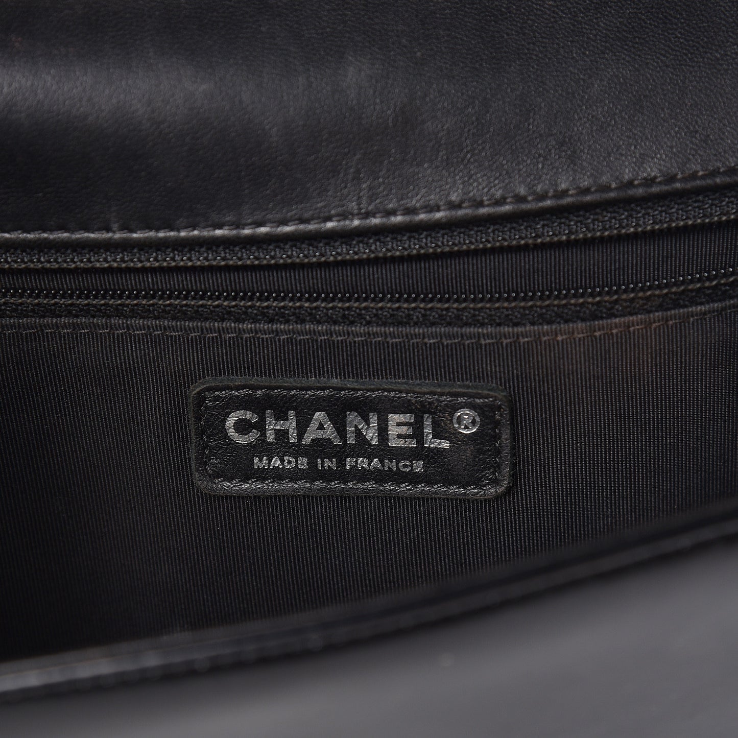 Glazed Calfskin Large Boy Flap Black