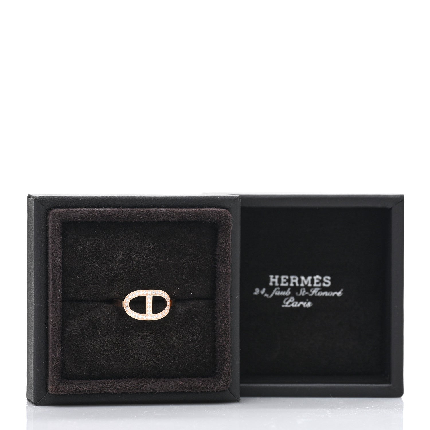 Hermes 18K Rose Gold Diamond MM Chaine d'Ancre Contour Ring 54 6.75 5 of 5