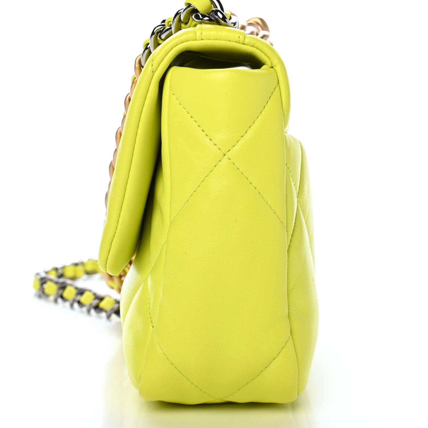 Chanel Shiny Lambskin Quilted Medium Chanel 19 Flap Neon Yellow 14 of 16