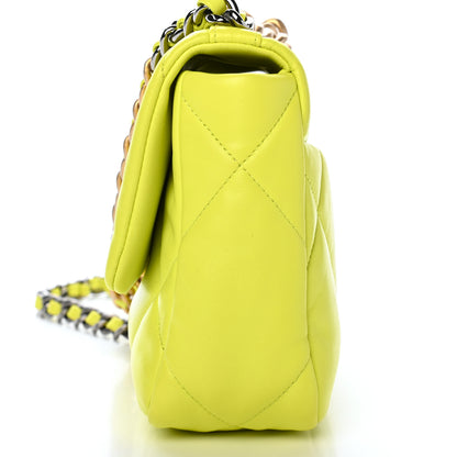 Chanel Shiny Lambskin Quilted Medium Chanel 19 Flap Neon Yellow 14 of 16