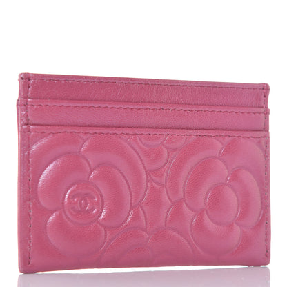 Chanel Metallic Lambskin Camellia Embossed Card Holder Fuchsia 3 of 9
