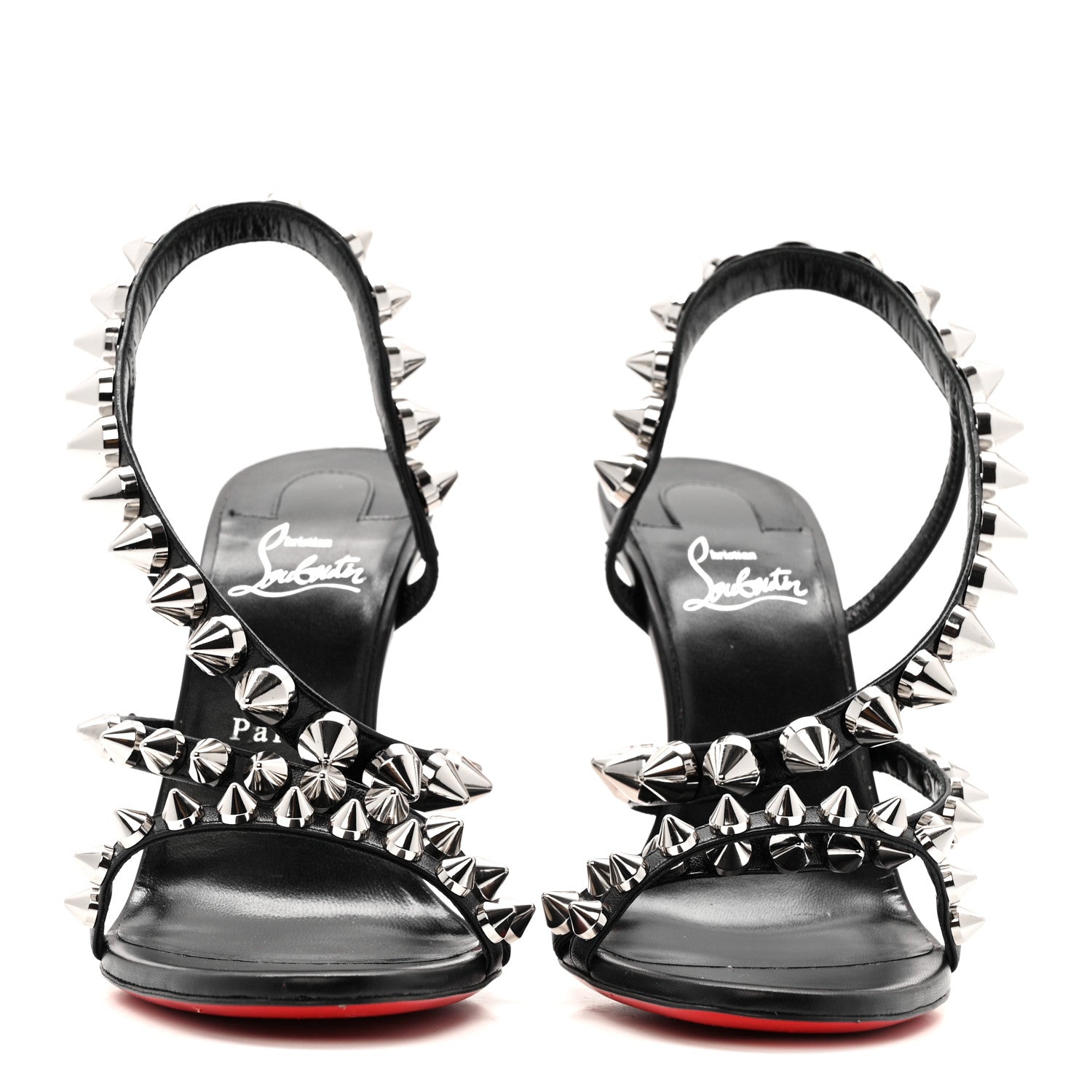 Christian Louboutin Calfskin Spikita Slingback 100 Stiletto Pumps 41 Black Silver 2 of 11