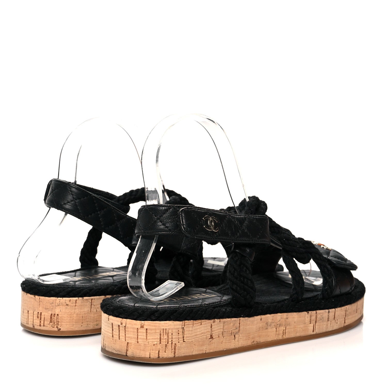 Chanel Cord Lambskin Quilted Logo Sandals 38 Black 4 of 8