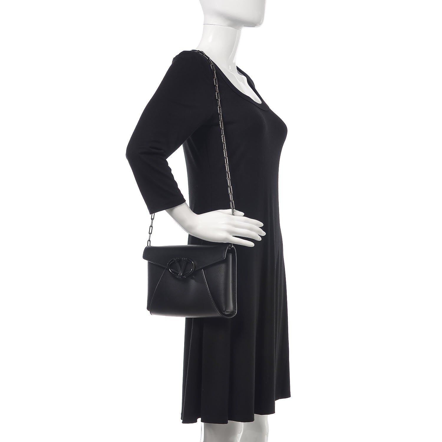 Valentino Garavani Calfskin V Rivet Chain Clutch Black 2 of 9