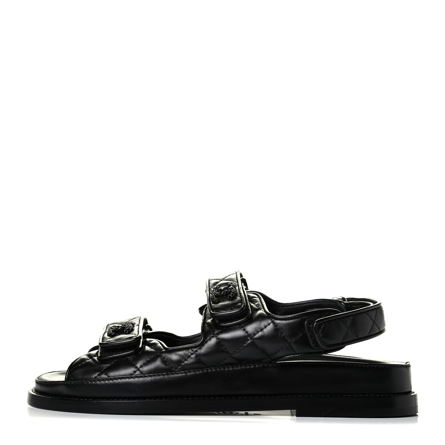 Chanel Lambskin Velcro Dad Sandals 38 Black 1 of 6