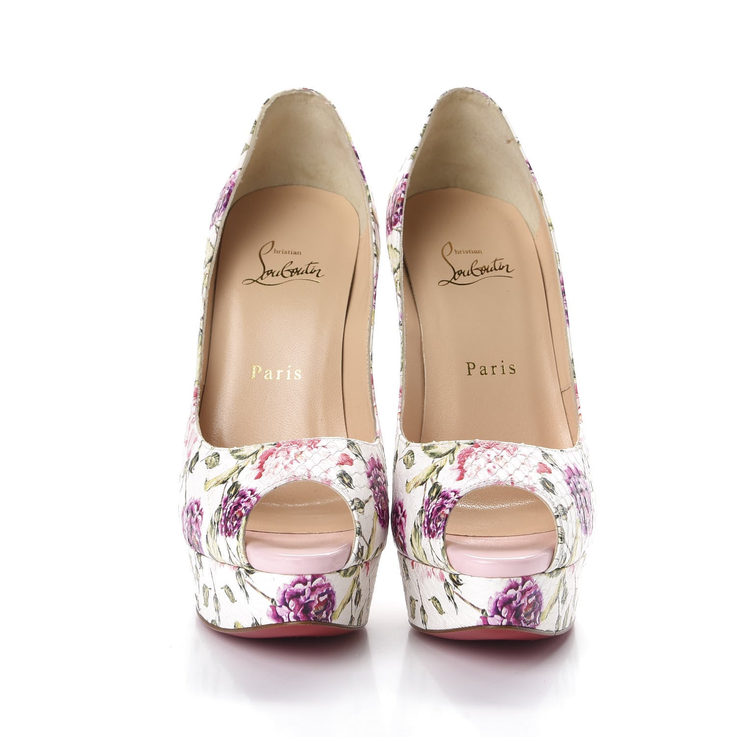 Christian Louboutin Watersnake Fiori Fetish Peep 150 Pumps 38 Latte Pompadour 3 of 10