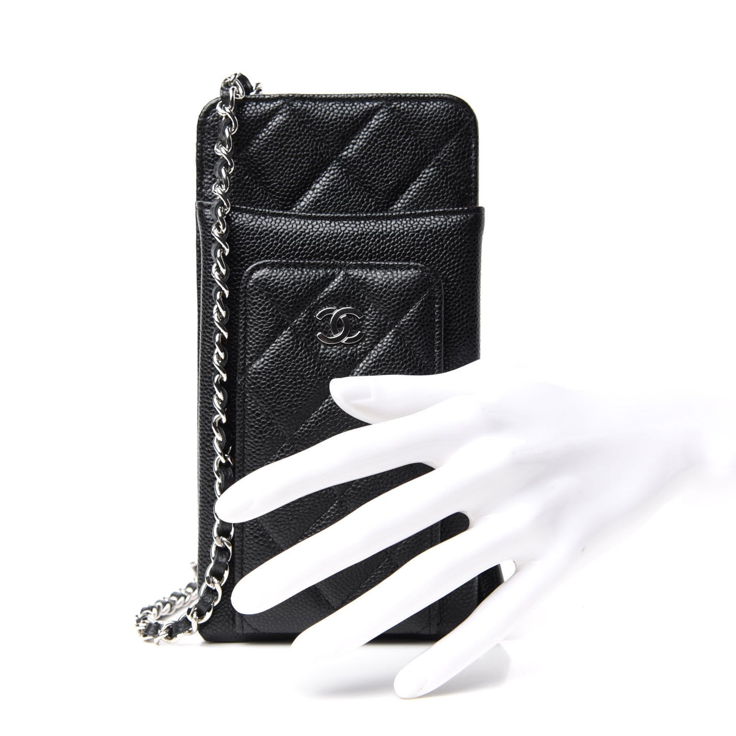 Caviar Quilted Zip Phone Case Black