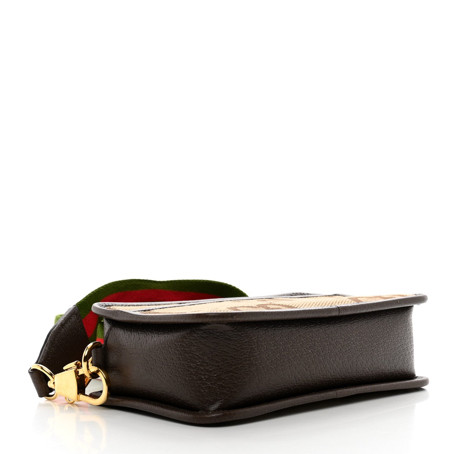 Gucci Monogram Jumbo GG Textured Dollar Calfskin Web Mini Crossbody Bag Camel Ebony New Acero 4 of 8