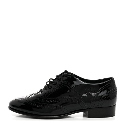 Chanel Patent Calfskin Lace Up Oxfords 35.5 Black 1 of 8