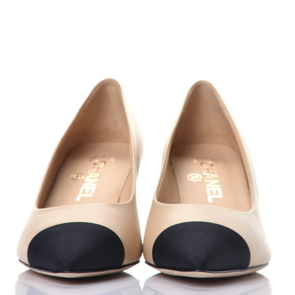 Chanel Lambskin Grosgrain Cap Toe CC Pumps 36.5 Beige Black 2 of 9