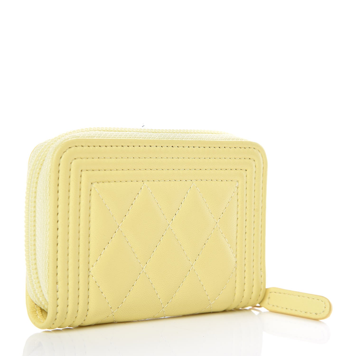 Chanel Lambskin Quilted Boy Zip Around Coin Purse Wallet Yellow 3 of 8