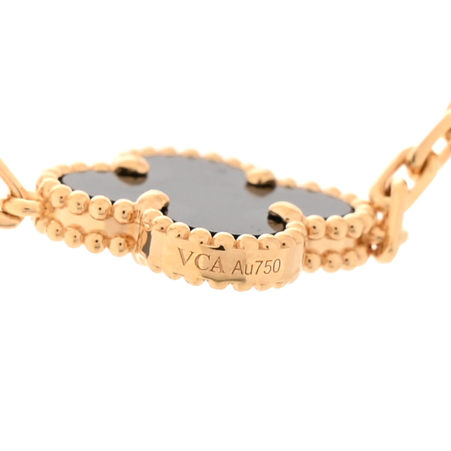 18K Yellow Gold Black Onyx 20 Motifs Vintage Alhambra Necklace