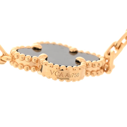 Van Cleef & Arpels 18K Yellow Gold Black Onyx 20 Motifs Vintage Alhambra Necklace 6 of 6