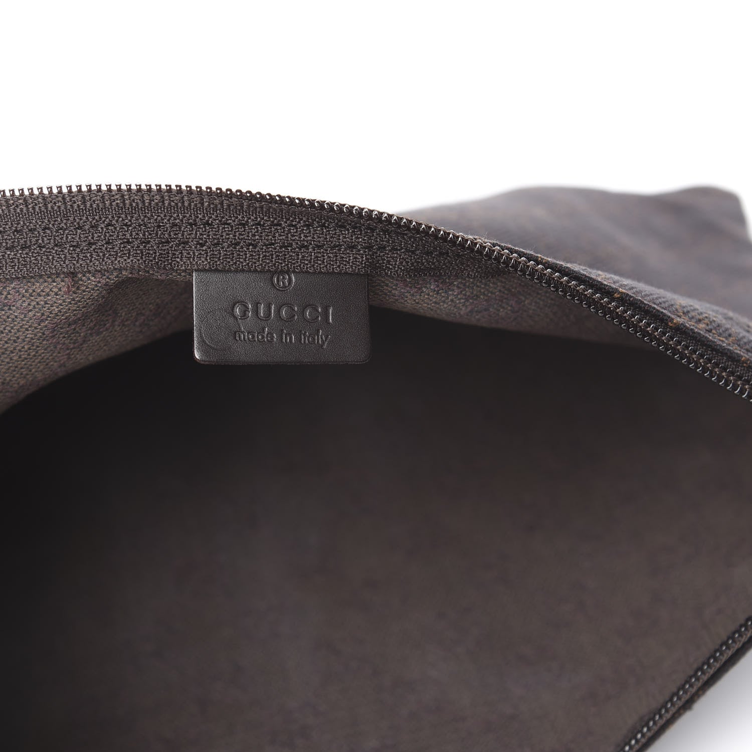 Gucci Denim Monogram Zip Top Pouch Brown 7 of 9