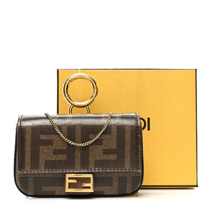 Fendi Glazed Fabric FF 1974 Nano Baguette Charm Mogano Panna 8 of 8