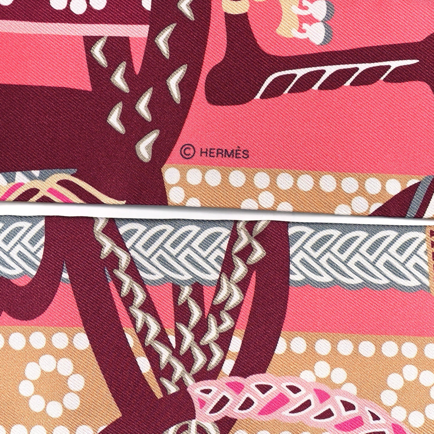 Hermes Silk Fantaisie D'Etriers Twilly Rose Vif Prune Beige 4 of 4