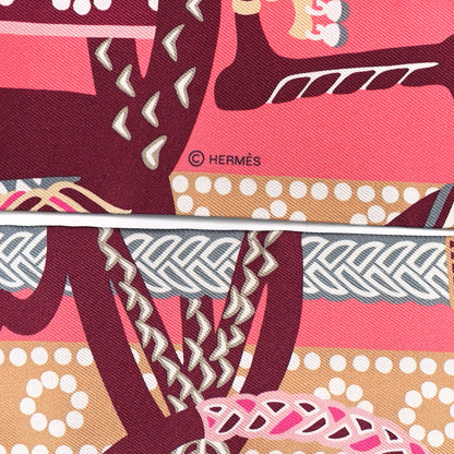 Hermes Silk Fantaisie D'Etriers Twilly Rose Vif Prune Beige 4 of 4