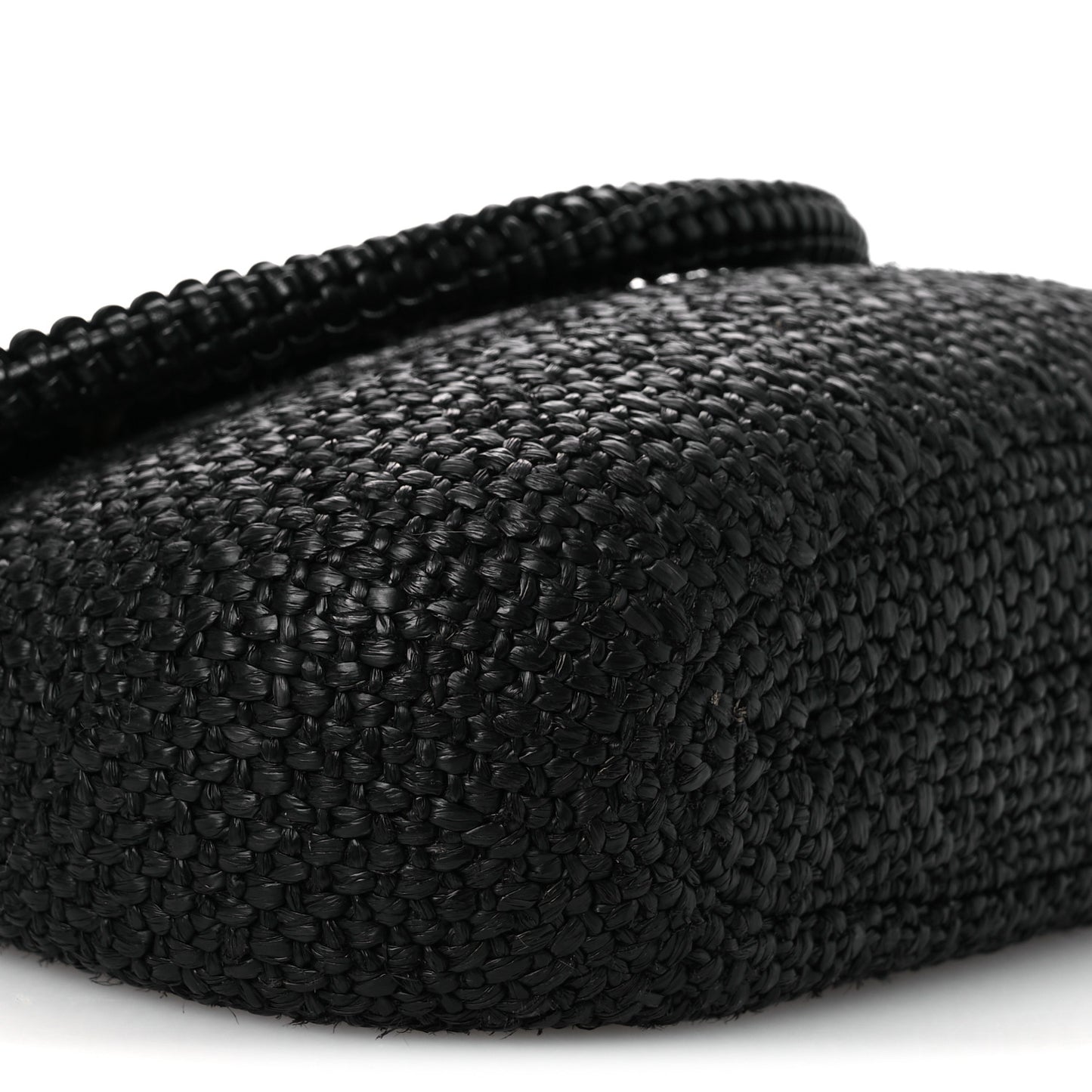 Raffia Calfskin Medium Pescador Bag Black